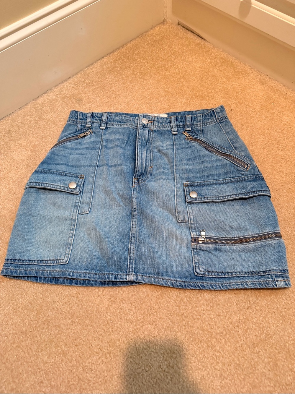 Free People Light Blue Denim Cargo Mini Skirt